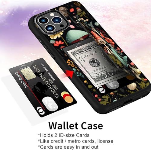 for iPhone 15 Pro Case,Wallet Case Credit Card Holder Dual Layer Hybrid Shockproof PC + TPU Case Cover for iPhone 15 Pro 6.1 inch 2023,Mushroom Forest - color: Mushroom Forest, size: iPhone 15 Pro 6.1"