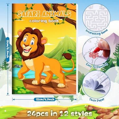 BenLouis 24 Jungle Safari Mini Coloring Books with 24 Crayons for Kids Bulk - style: Safari Animals