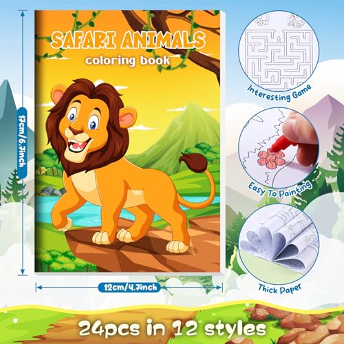 BenLouis 24 Jungle Safari Mini Coloring Books with 24 Crayons for Kids Bulk - style: Safari Animals