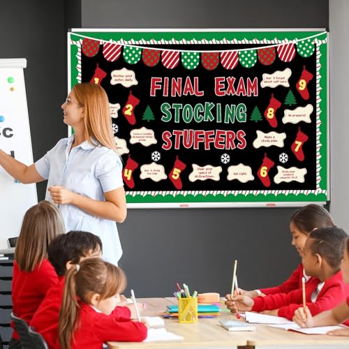 Christmas Bulletin Board Decorations Set Xmas Final Exam Stocking Bulletin Board Classroom Decor Christmas Paper Cutouts for Classroom Home School Winter Holiday Chalkboard Wall Party Decor Supplies - style: Christmas Stocking