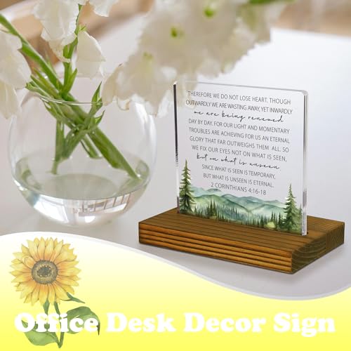 2 Corinthians 4:16-18 Desk Decor Sign, Bible Verse Plaque, Christian Home Decor, Acrylic Desk Decor Sign with Wood Stand - FSA043 - style: 2 Corinthians 4:16-18