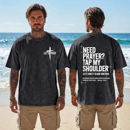 BINTEHGS Mens Christian T Shirts Need Prayer Tap My Shoulder Shirt Jesus Faith Oversized Graphic Tees God Acid Wash Tshirt - color: Black, size: Medium