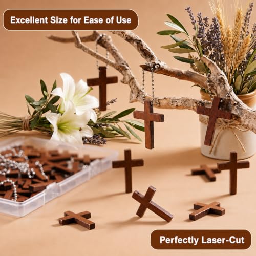 Mr. Pen- Wooden Pocket Cross Charms, 60 pcs, 10 m Rope & Threader