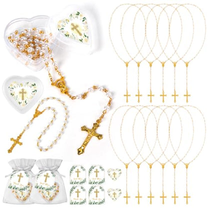 ANGOLIO Baptism Religious Gift Bulk, Bead Rosary Cross Necklaces