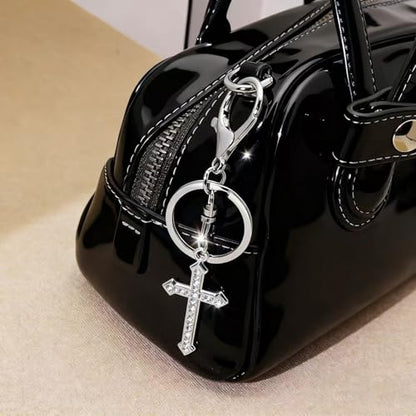 12 Pcs Christian Cross Keychains with Rhinestone-Religious Gifts - color: Silver