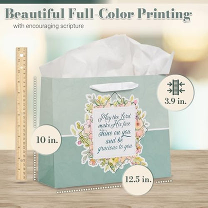 Christian Art Gifts Large Gift Bag with Card & Tissue, Lord Bless You Green - color: May the Lord/Green, style: Large Landscape