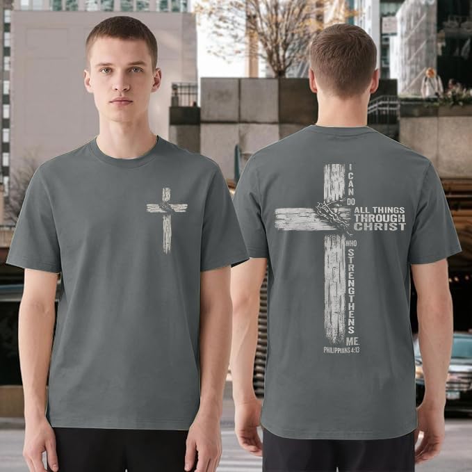 Christian Shirts for Mens Cross Jesus Graphic Tees - color: Dark Gray, size: Small