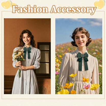 Womens Bow Tie Adjustable Rhinestone Bowtie for Women Ladies Girls Pre-tied Womens Tie for Shirt Suit Uniform - color: Green-brooch