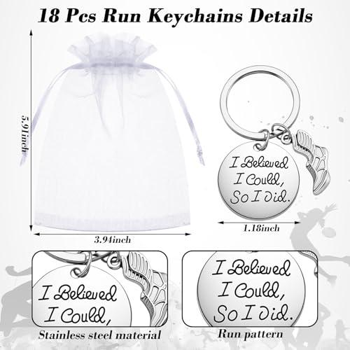 Huquary 18 Sets Cross Country Gift Bulk Run Gift for Runner Stainless Steel Run Keychain Adjustable Running Bracelets Charm with Cards and Organza Bags for Women Men Marathon Christmas Birthday Team
