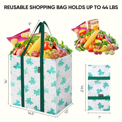 BALEINE 4 PK Grocery Bags Reusable Shopping Bags with Reinforced Bottom, Heavy Duty Foldable Tote Bags (Clover) - color: Clover, size: 4 PK