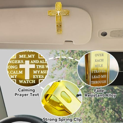 Christian Visor Clip Cross for Car, Drive Safe Religious Accessories, Gold - color: Gold