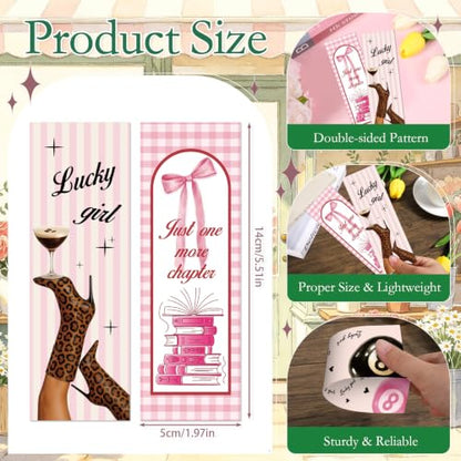 100 Pcs Pink Book Lover Bookmark Gifts Book Marks for Reading - color: Pink Book Lover
