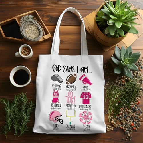 VICBOU Bible Verse Canvas Tote Bag, Inspirational Religious Christian Gifts for Women Men Canvas Tote Reusable Grocery Bags - color: Godsays05