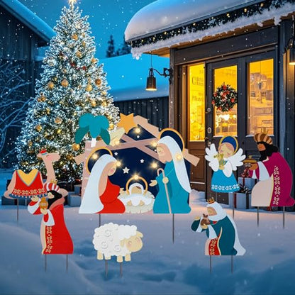 Bshine Christmas Outdoor Decor Stake, Nativity Metal Yard Sign, 7 Pack - size: 14.5" Nativity