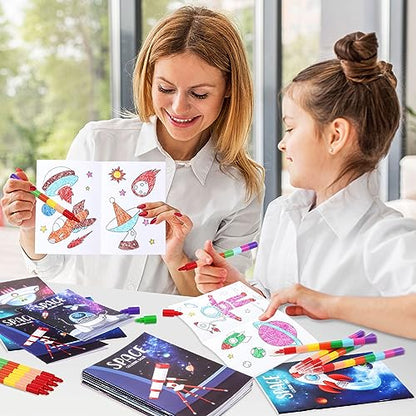 BenLouis 24 Outer Space Mini Coloring Books with 24 Crayons for Kids Bulk - style: Space