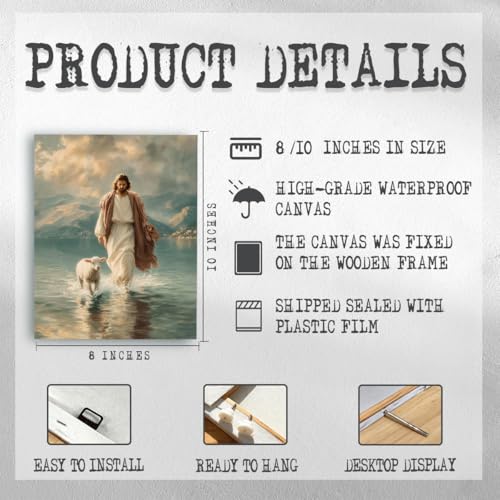 RTVJTERQ Christian Canvas Wall Art, Jesus Walks On Water With Lamb Scene, Christian Faith Wall Decor for Living Room Bedroom Church Ready To Hang 8x10 Inch - color: Patriotic 03