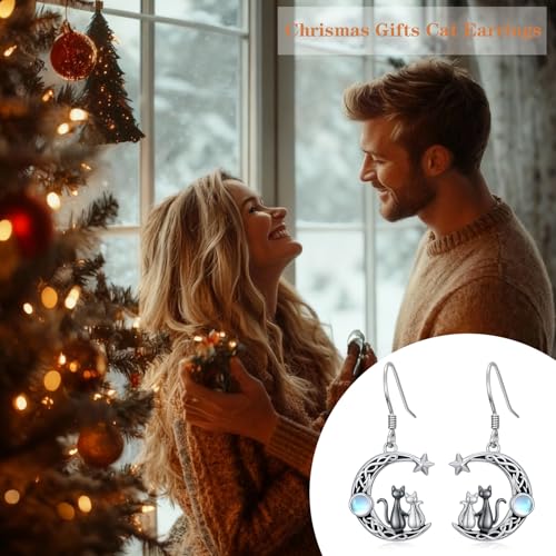 Yue Yuan Animal Plant Earrings for Women 925 Sterling Silver Butterfly/Cat/Jellyfish/Shell/Maple Leaf/Cardinal/Celtic Drop Earrings Silver Dangle Jewelry Birthday Anniversary Christmas Gift for Mother Wife - style: Black & White Cat