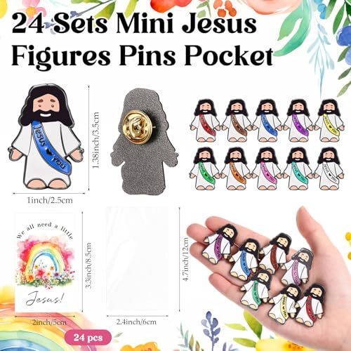 Landical 24 Set Jesus Pins Bulk with Blessing Cards, Christian Enamel Lapel Pin Gift in Bulk Jesus Brooch for Women Men Religious Party Favors for Sunday School Church Gift(10 Colors + Rainbow Style) - style: 10 Colors + Rainbow Style