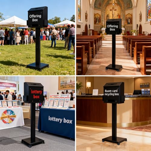 Heavy Duty Metal Suggestion Box with Stand - Locking Floor Standing Donation & Ballot Box for Church, Office, Election | Secure, Large Capacity with Sign Holder
