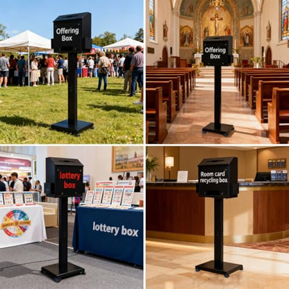 Heavy Duty Metal Suggestion Box with Stand - Locking Floor Standing Donation & Ballot Box for Church, Office, Election | Secure, Large Capacity with Sign Holder