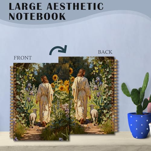 Exqcom Jesus and Lamb Christian Spiral Notebook, Jesus Leaves the 99 Sheep Prayer Bible Journal Gifts for Women, Wildflower Religious Hardcover Notebook Journal Office School Supplies, 5.5x8.3 - color: white Bible Notebook-T