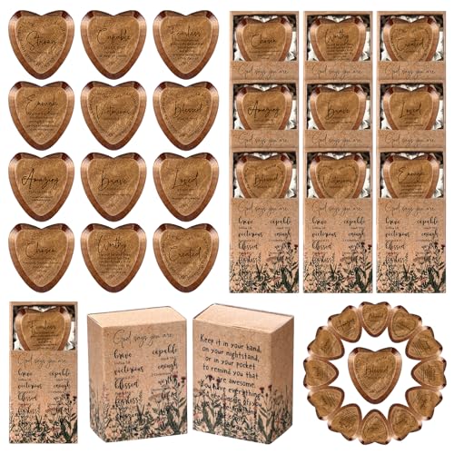 Yalikop 24 Sets Christian Gift Bulk Wooden Scripture Hearts, Brown - color: Brown
