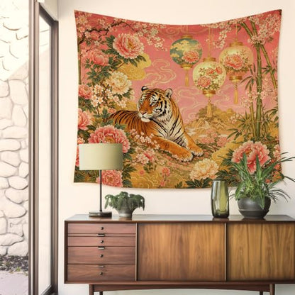 HUGANE Pink Chinoiserie Tiger Tapestry Wall Decor 50x60 Inch - color: Colour-07