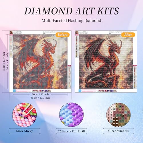 Diamond Art Kits for Adults, Fire Dragon Diamond Painting Kit, 12x16 Inch - color: CYDP1P16