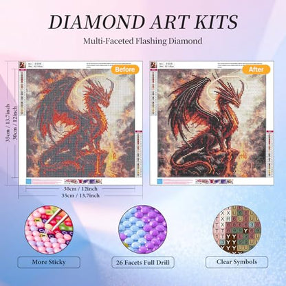 Diamond Art Kits for Adults, Fire Dragon Diamond Painting Kit, 12x16 Inch - color: CYDP1P16