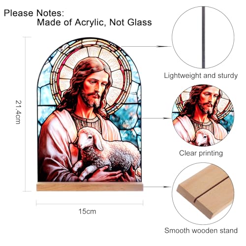 KOMI Jesus and Lamb Catholic Ornament Statue Tabletop Decor Acrylic Standing Desk Sign Home Altar Decor Christian Gifts