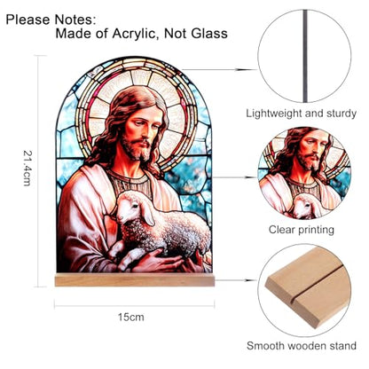 KOMI Jesus and Lamb Catholic Ornament Statue Tabletop Decor Acrylic Standing Desk Sign Home Altar Decor Christian Gifts