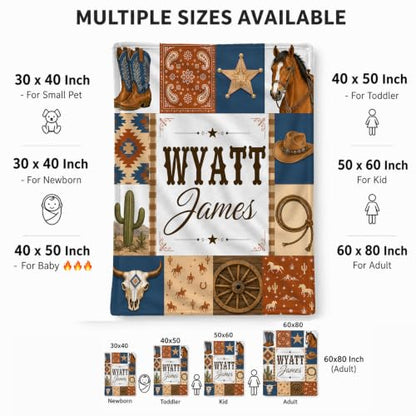 Personalized Cowboy Baby Blanket, Custom Western Baby Blanket - color: Brown #12