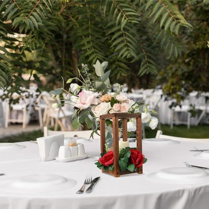 Hushee 30 Pcs Wooden Wedding Lantern Centerpiece, Red Rose, Brown - color: Brown and Red, size: 10.6 x 5.5 x 5.5 inches