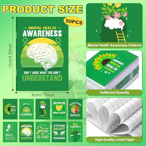 Eaasty 100 Pcs Mental Health Awareness Notebook and Ballpoint Pen Gifts Bulk Include 50 Motivational Notepads and 50 Inspirational Pens for School Office Wellness Events - style: Mental Health