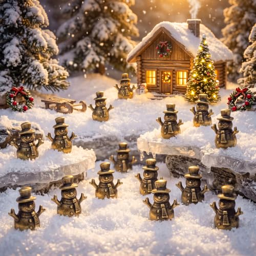 Civaner 50 Mini Brass Snowman Figurines, Tiny Christmas Snowman Decor - style: Snowman