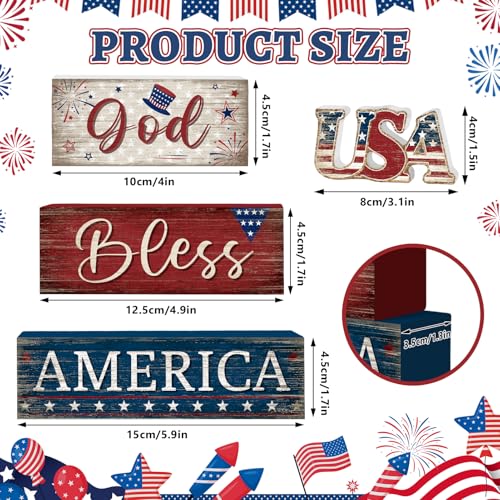 Britimes Tiered Tray Decor Set, 4 Pack, Wooden, Patriotic 4th - style: Independence Day USA