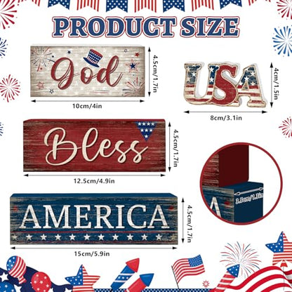 Britimes Tiered Tray Decor Set, 4 Pack, Wooden, Patriotic 4th - style: Independence Day USA
