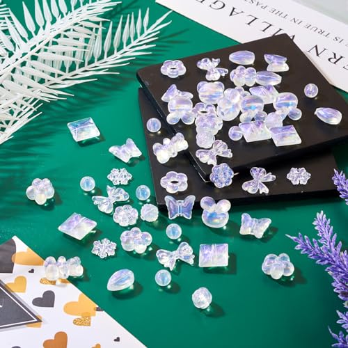 FASHEWELRY 120pcs Clear Acrylic Beads Transparent Mixed Cute Beads for Bracelets, Glitter Powder Bear Bowknot Rabbit Flower Pony Beads Bulk for DIY Keychain Necklace Jewelry Making - color: Clear, 12 Style