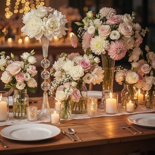 24.8" Tall Crystal Vases for Centerpieces, 2 Pcs Floral Trumpet Vases for Tables Wedding Centerpieces Bouquet Decorative, Acrylic Ribbed Flower Vase for Party Ceremony Centerpiece Dinner Event (2pcs)