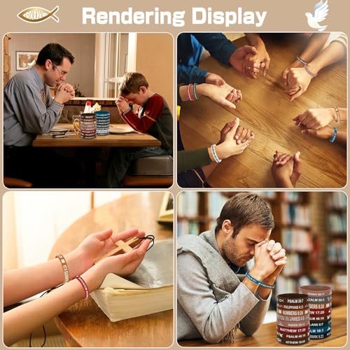 JUNEBRUSHS 42pcs Bible Verse Silicone Bracelets Christian Wristbands Bulk - style: Bible Style