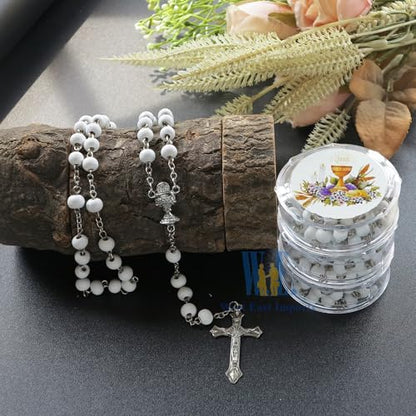 12 PCS White Scented Wood Rosary Favors First Communion Recuerdos