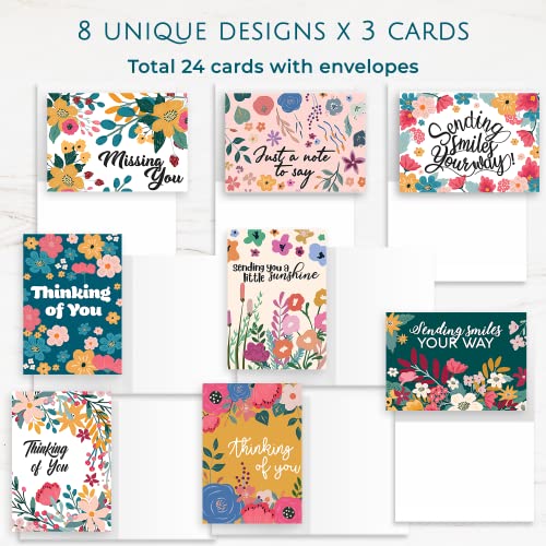 Thinking of You Cards with Envelopes - 24 Encouragement Greeting Cards, 8 Unique Designs - Gender Neutral Assortment Box 4.1 x 5.8 Folded (Colorful) - color: Summer Flowers