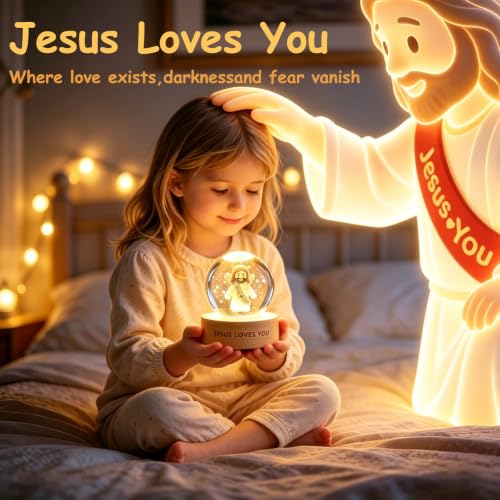 3D Jesus Loves You K9 Crystal Ball Night Light, LED Gift for Christians - size: 2.36 inches