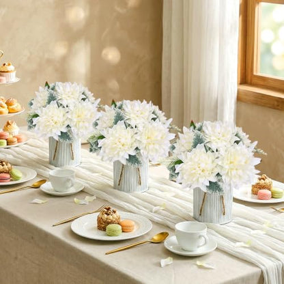 6 Set Pre-Made Flower Table Centerpieces (White, 6 X Dahlias Table Centerpieces) - color: White, size: 6 X Dahlias Table Centerpieces