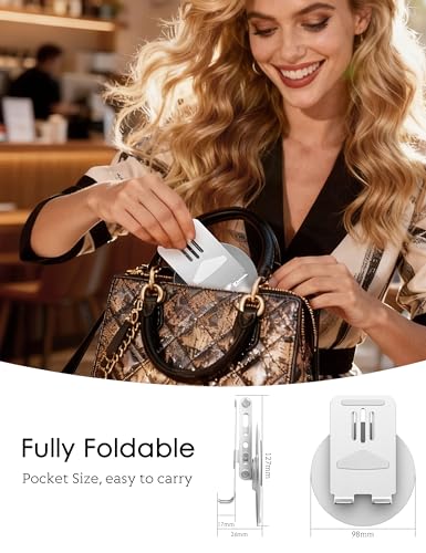 360° Rotating Cell Phone Stand for Desk, Adjustable Foldable Aluminum Phone Holder with Anti-Slip Base, Sturdy Desktop Stand Compatible with iPhone, iPad, Android Phones – Silver - color: Silver