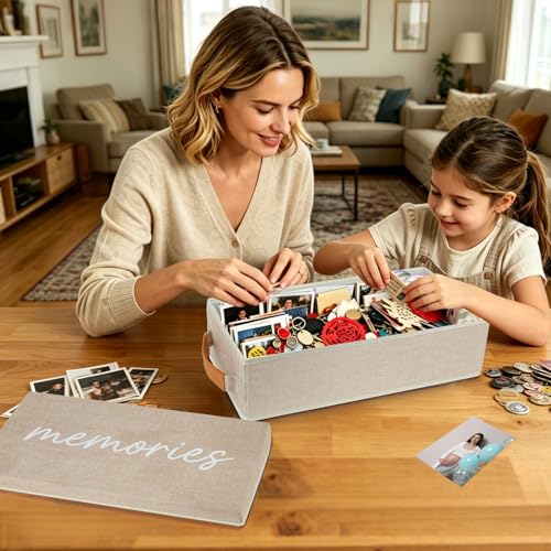 Lukeline Memory Box for Keepsake, Decorative Keepsake Bin with Handles,Memory Box Keepsakes Gift for Anniversary, Wedding, Birthday, Valentines Day (Medium) - size: Medium