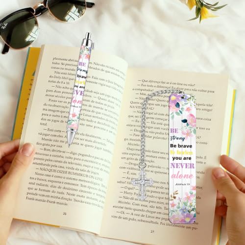 Bible Book Mark for Women, Be Strong Metal Christian Gift Set with Pen - style: Be Strong