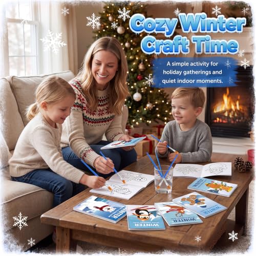 Kosiz 24 Pack Winter Coloring Paint with Water Books, Mini with Brushes - style: Winter Coloring