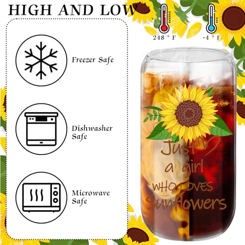 Maxcheck 6 Set 16 oz Sunflower Glass Cups with Bamboo Lids and Straws - style: Sunflower