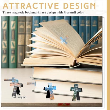 Resurhang 48 Pcs Magnetic Bookmark Cross Bible Verse Marker, Landscape - style: Landscape